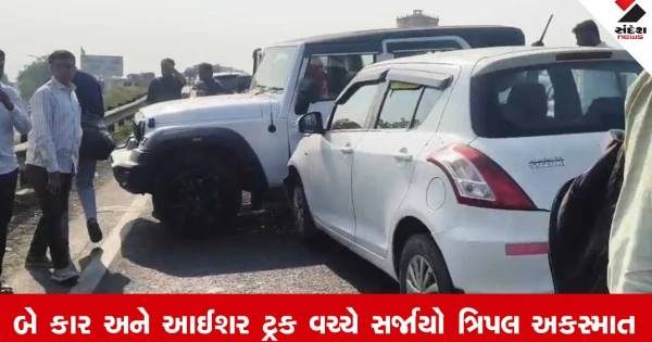 ગાંધીનગરના કલોલ હાઈવે પર ત્રિપલ અકસ્માત સર્જાતા વાહનોની લાંબી કતારો લાગી
