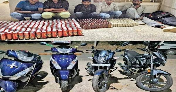 મેઘરજમાં પોલીસની મોટી કાર્યવાહી, વડથલી ગામની સીમમાંથી 4 બાઈક સાથે રૂ. 1.12 લાખનો વિદેશી દારૂ ઝડપાયો