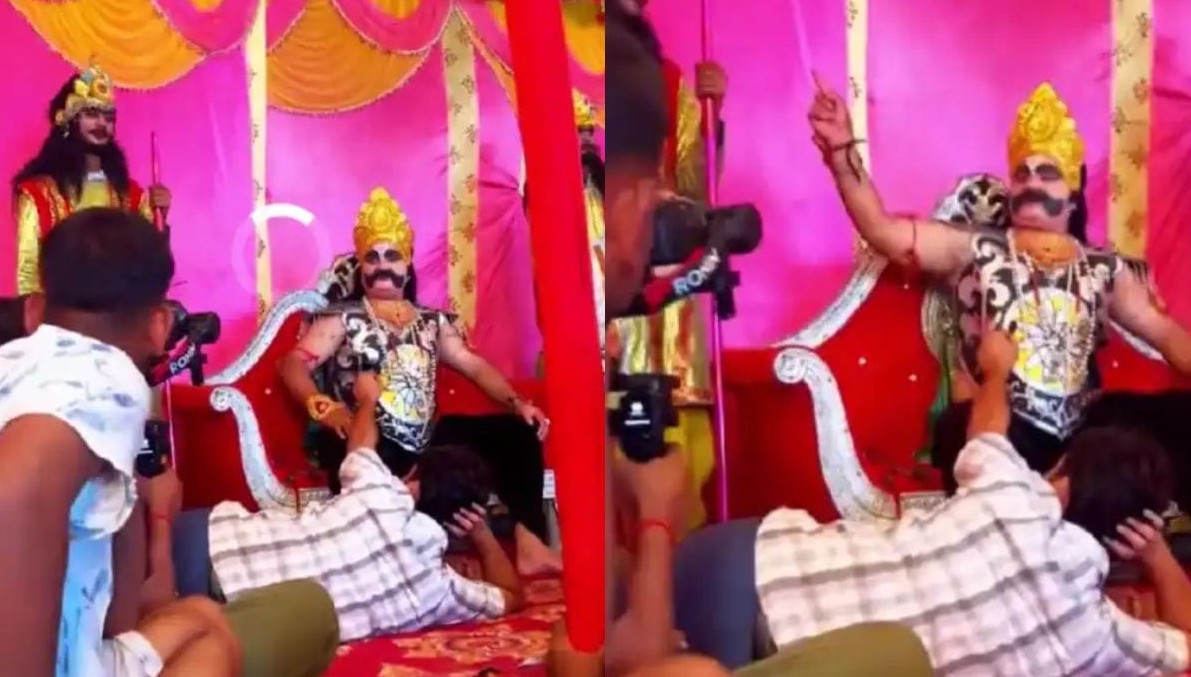 રામલીલાના મંચ પર અશોભનીય હરકત: રાવણનું પાત્ર ભજવતા કલાકાર પર ચંપલ ફેંકતા મચી ગયો હોબાળો